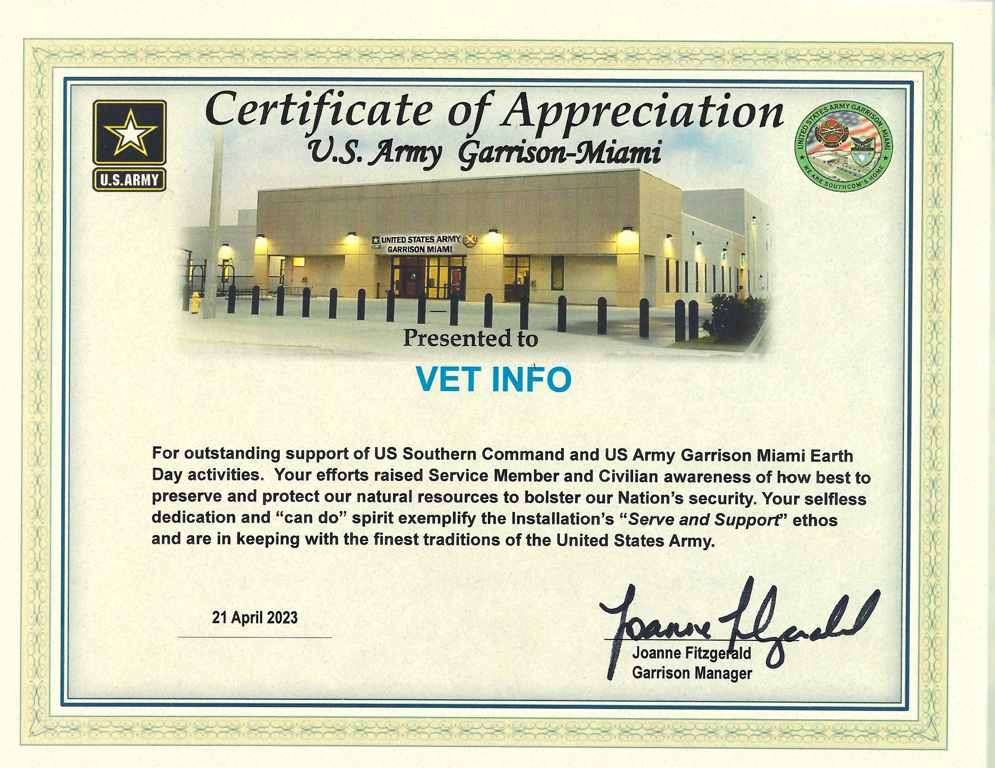 Vet Info Certificate