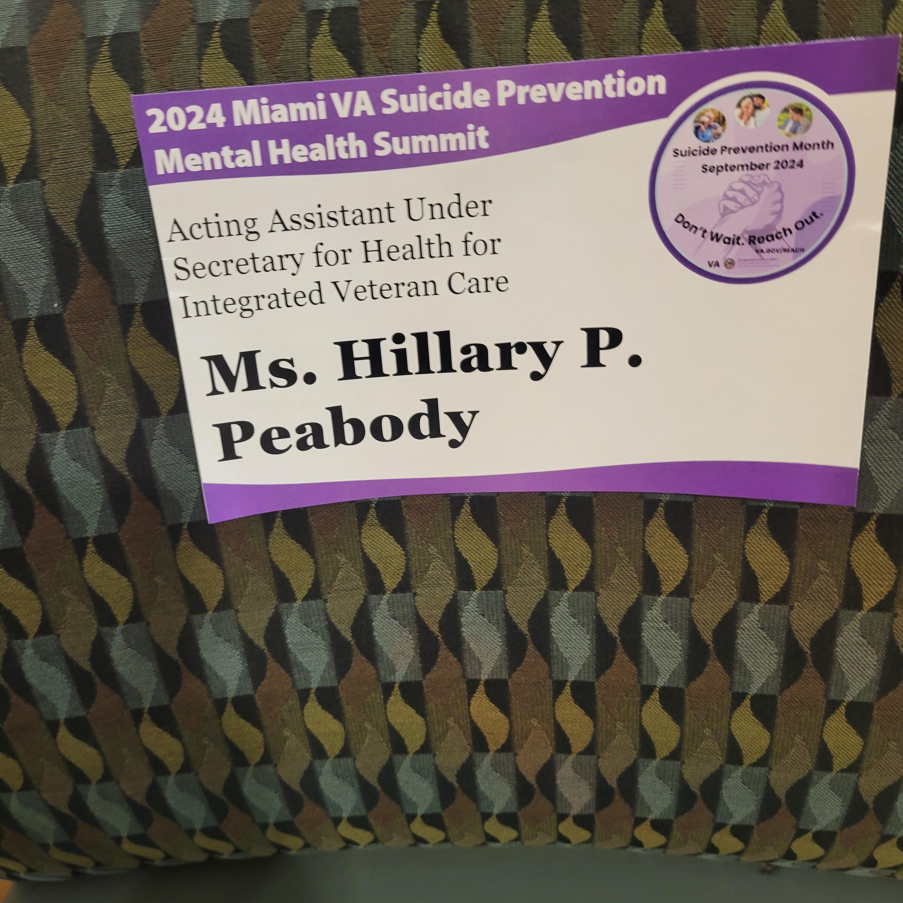 Guest Speaker Asst. Under Secretary for Health Hillary Peabody