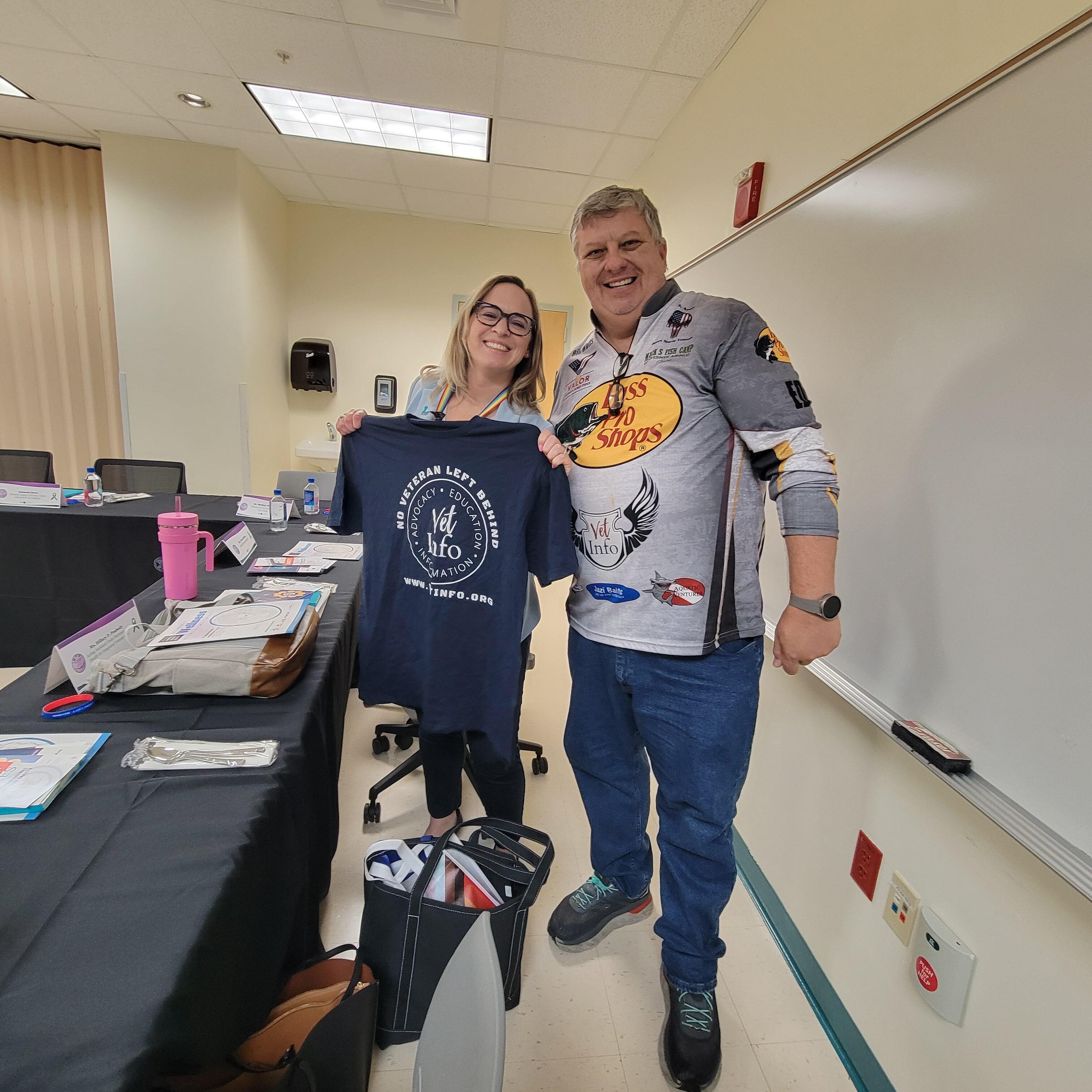 Under Secretary Hillary Peabody and Capt. Bill proudly showing off her new NO VETERAN LEFT BEHIND shirt