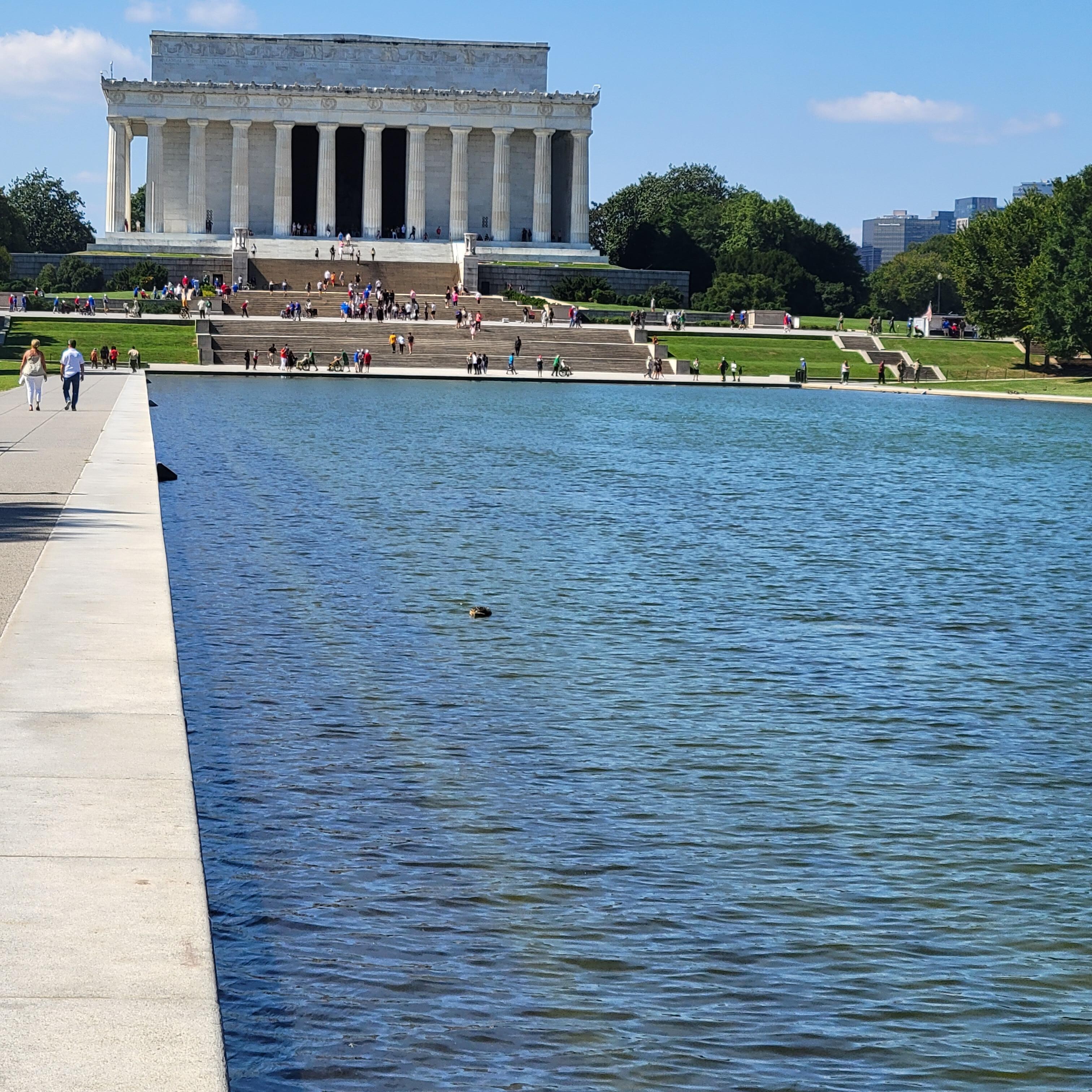 Looking back at the Lincoln Memorial