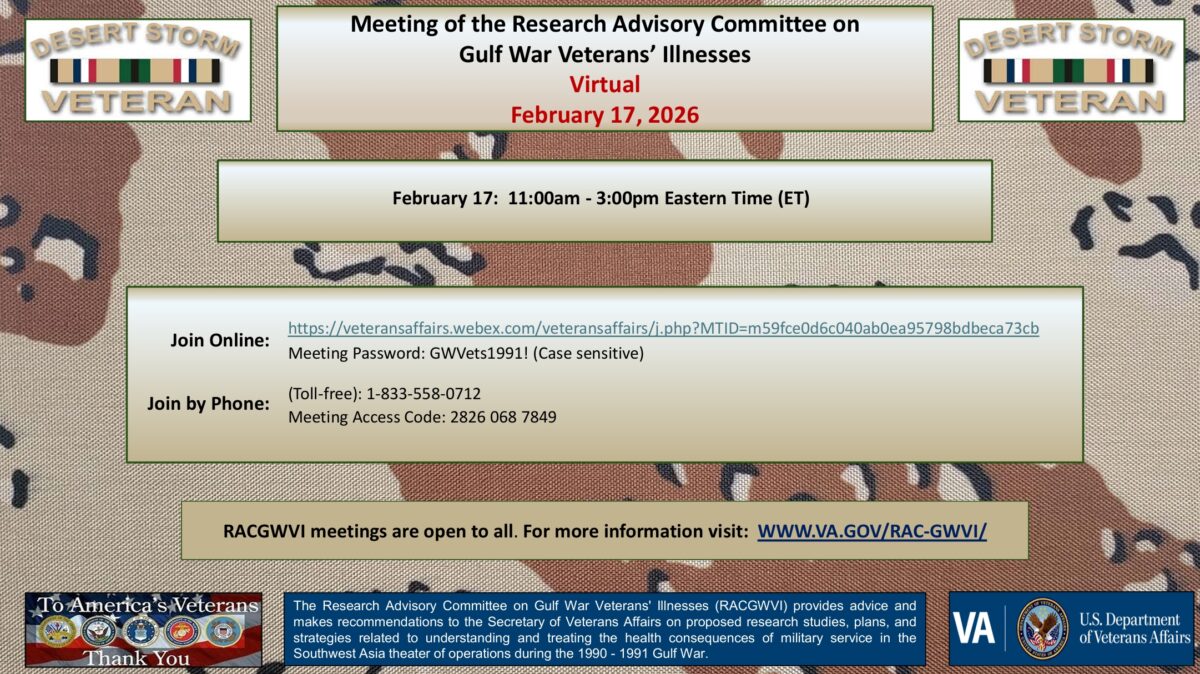 Meeting of the Research Advisory Committee on Gulf War Veterans’ Illnesses