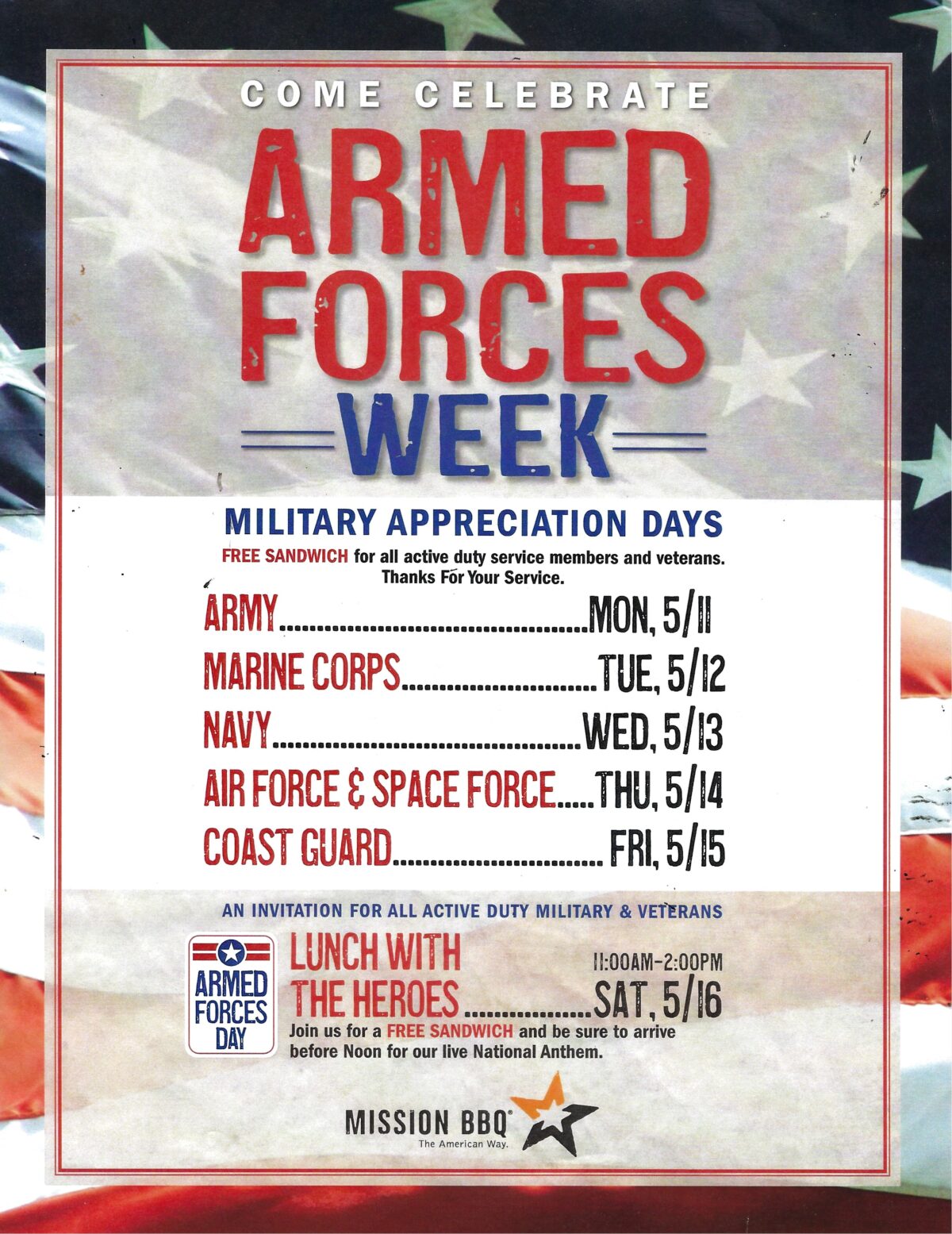 MISSION BBQ – ARMED FORCES WEEK
